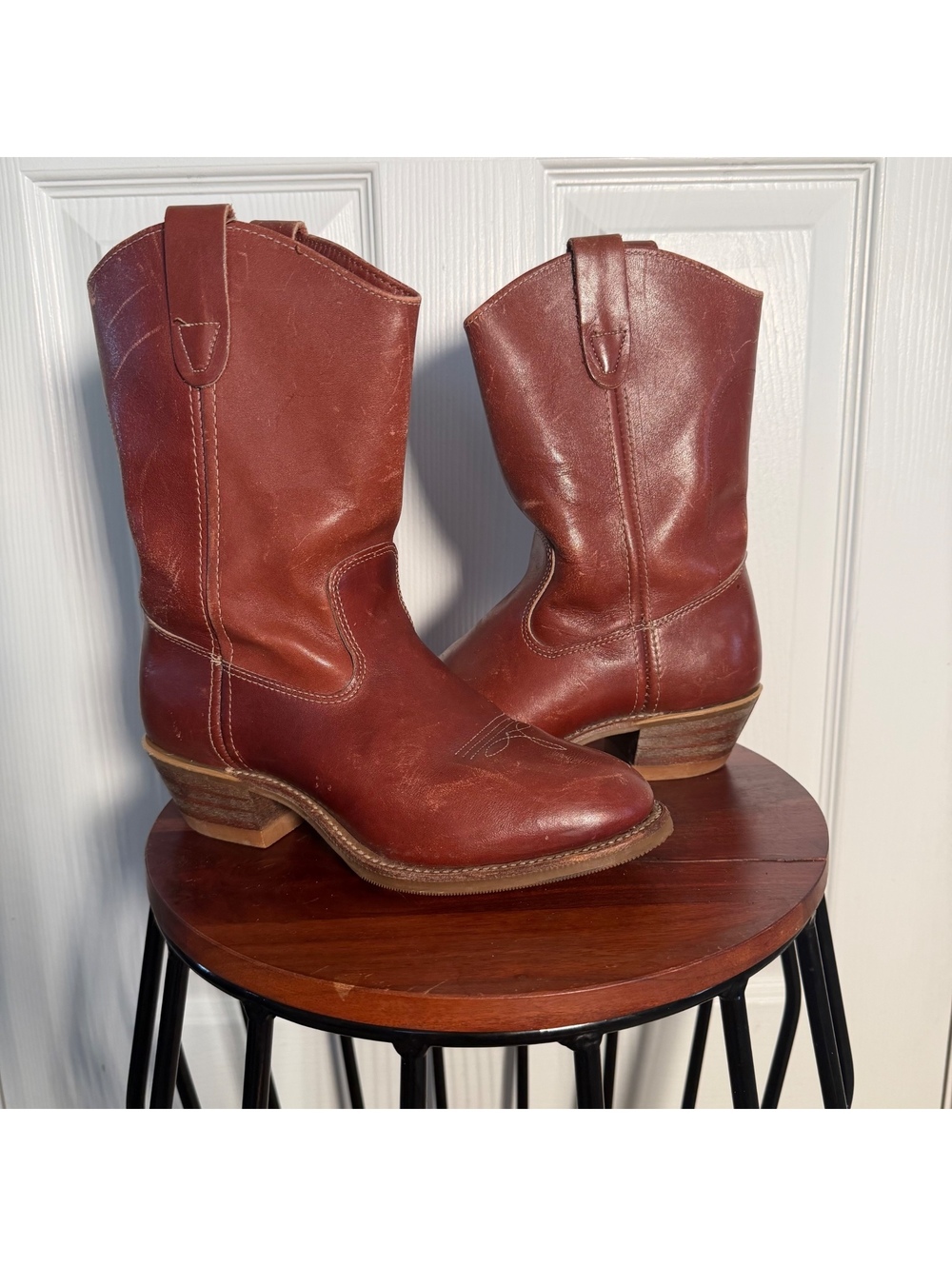 Rico Vintage Brown Leather Western Cowgirl Ranch Work Riding Boots Vibram Sole